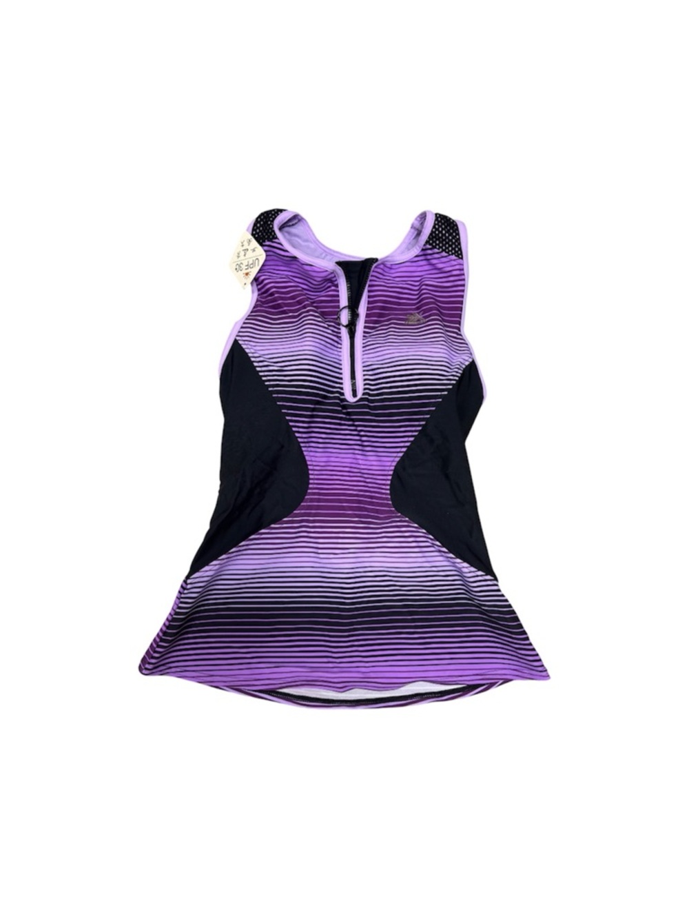 ZeroXposur‎ Purple and Black Striped Zip-Front Swim Tunic